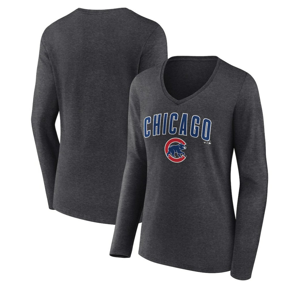 Chicago Cubs Women's Team Lockup Long Sleeve V-Neck T-Shirt - MLB