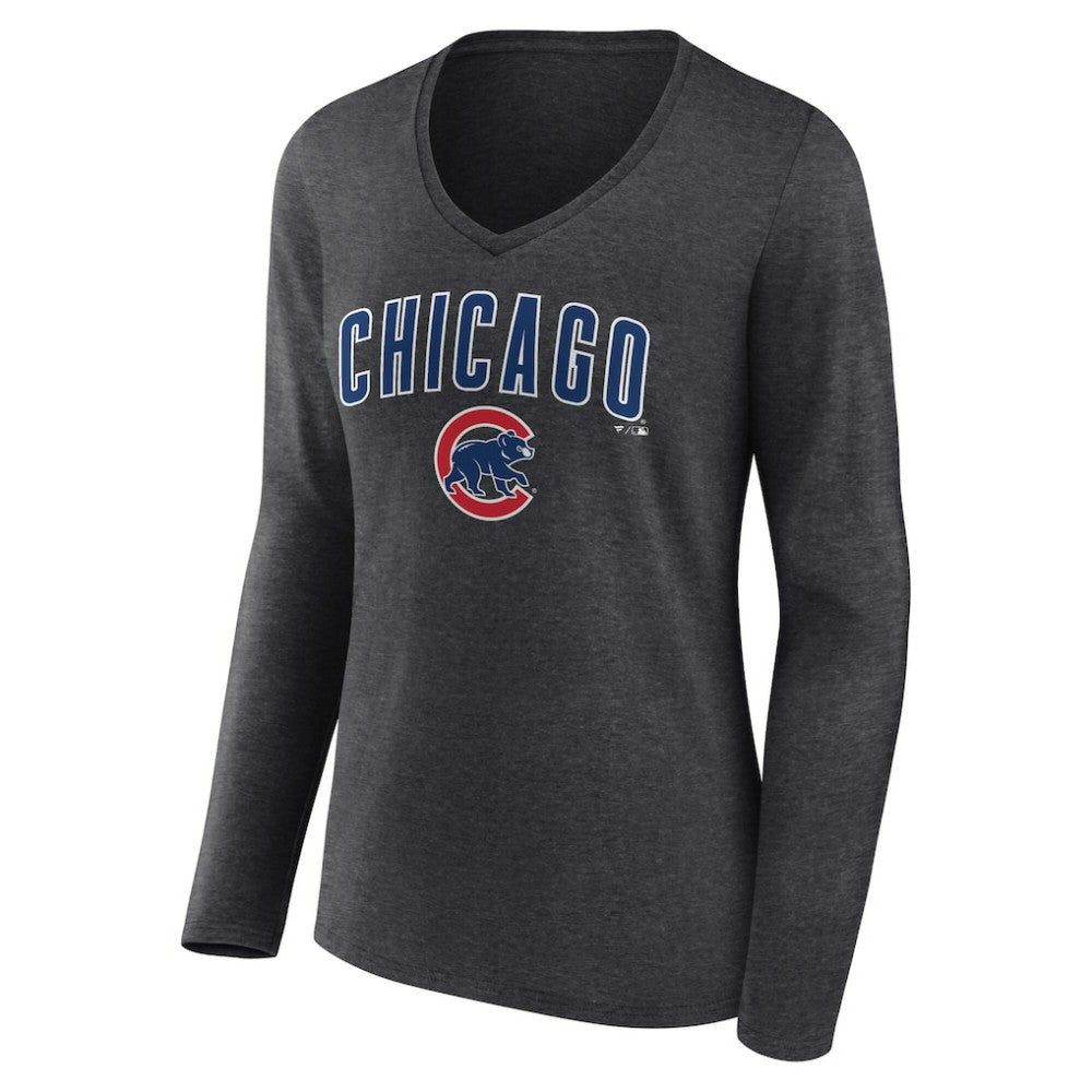 Chicago Cubs Women's Team Lockup Long Sleeve V-Neck T-Shirt - MLB