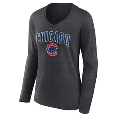 Chicago Cubs Women's Team Lockup Long Sleeve V-Neck T-Shirt - MLB