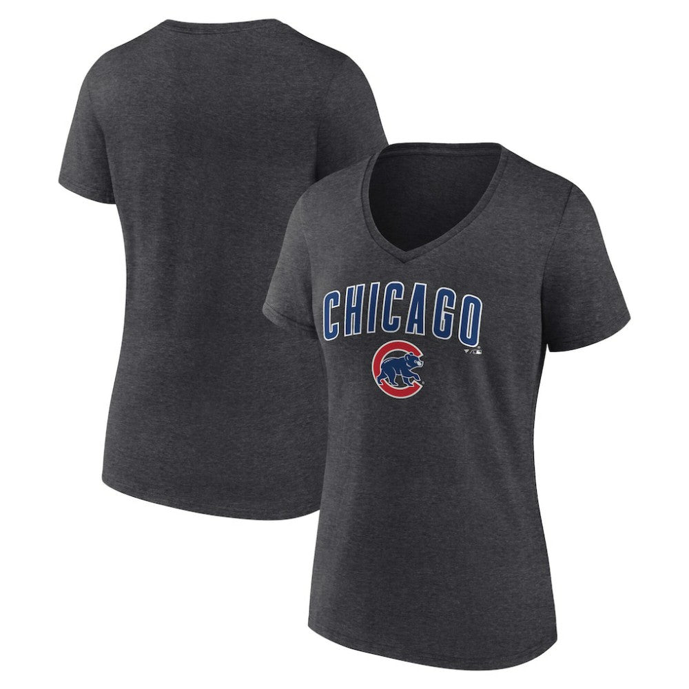 Chicago Cubs Women's Team Lockup V-Neck T-Shirt - MLB