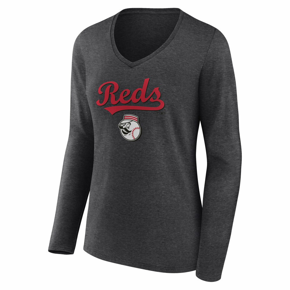Cincinnati Reds Women's Team Lockup Long Sleeve V-Neck T-Shirt - MLB