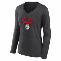 Cincinnati Reds Women's Team Lockup Long Sleeve V-Neck T-Shirt - MLB