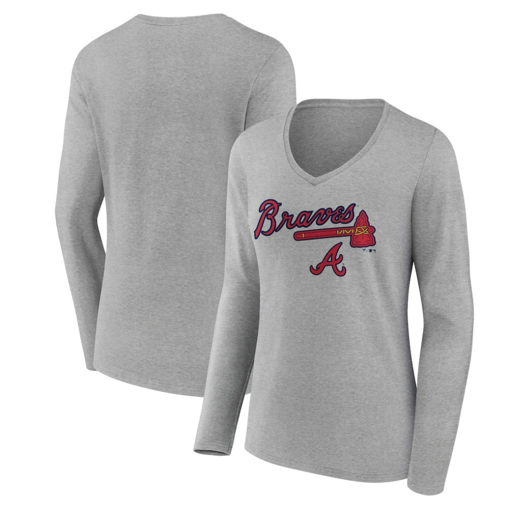 Atlanta Braves Women's Team Lockup Long Sleeve V-Neck T-Shirt - MLB
