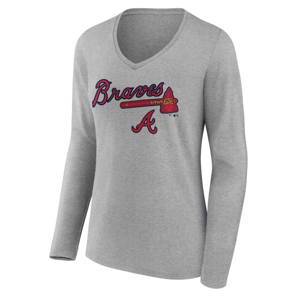 Atlanta Braves Women's Team Lockup Long Sleeve V-Neck T-Shirt - MLB