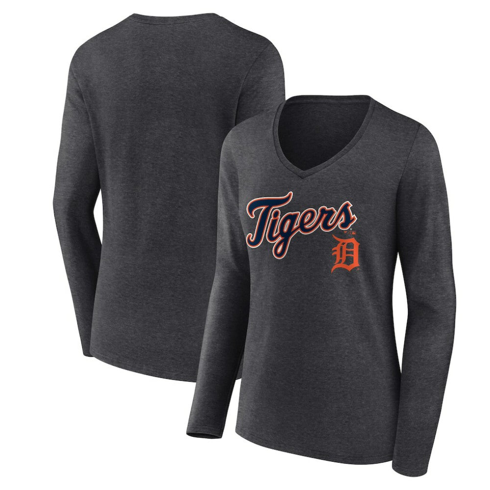 Detroit Tigers Women's Team Lockup Long Sleeve V-Neck T-Shirt - MLB