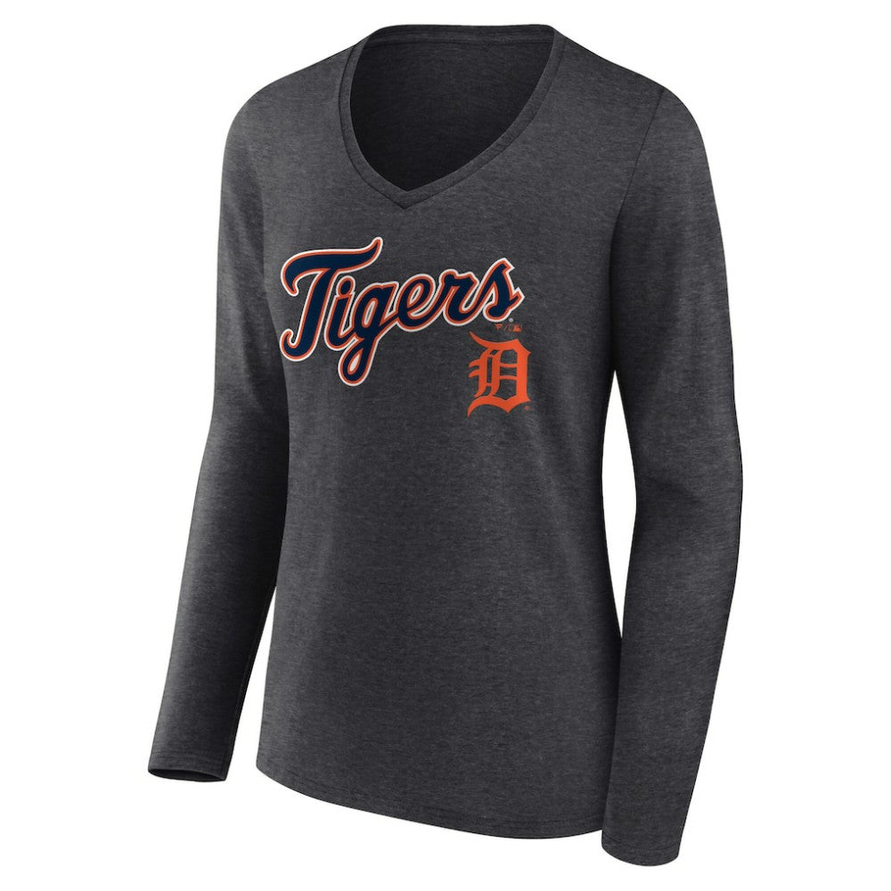 Detroit Tigers Women's Team Lockup Long Sleeve V-Neck T-Shirt - MLB
