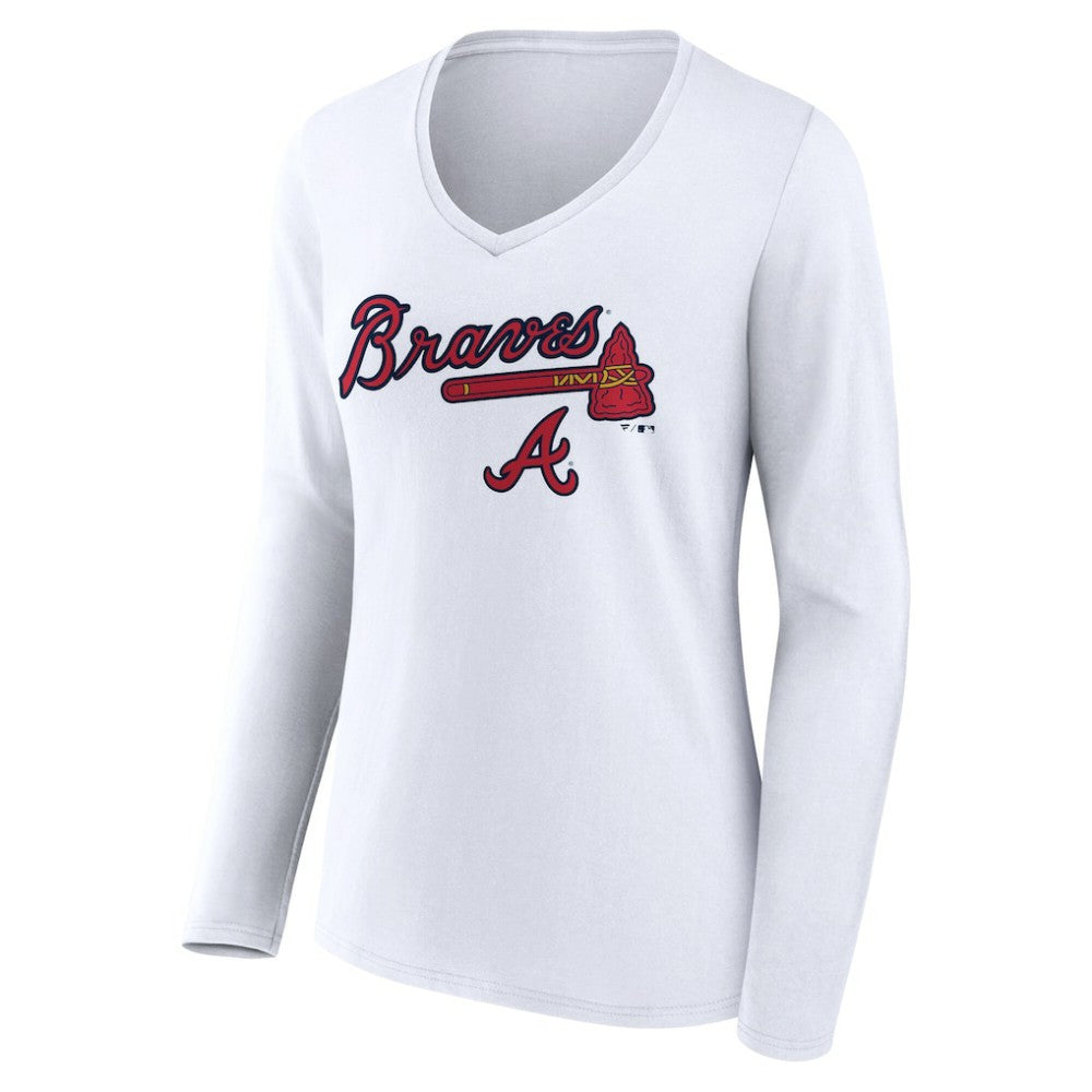 Atlanta Braves Women's Team Lockup Long Sleeve V-Neck T-Shirt - MLB