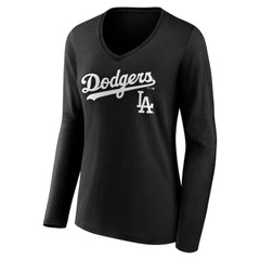 Los Angeles Dodgers Women's Team Lockup Long Sleeve V-Neck T-Shirt - MLB