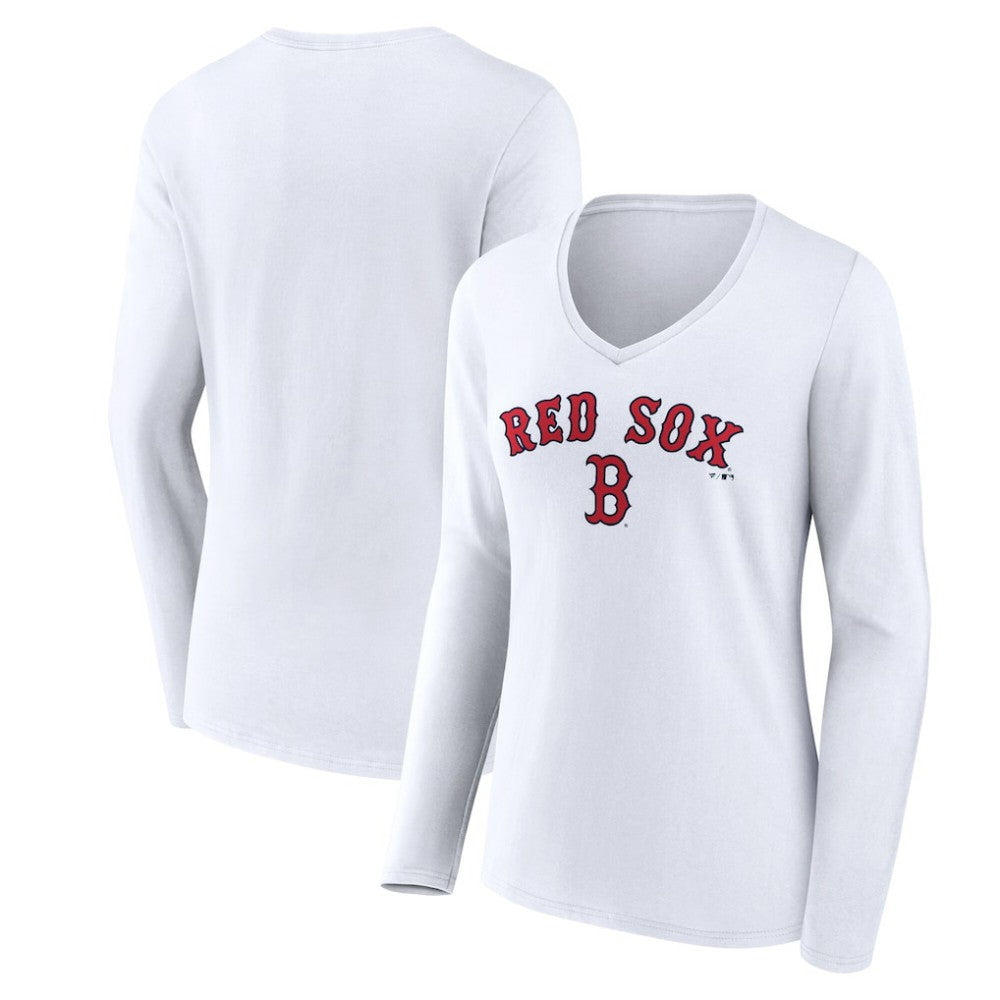 Boston Red Sox Women's Team Lockup Long Sleeve V-Neck T-Shirt - MLB