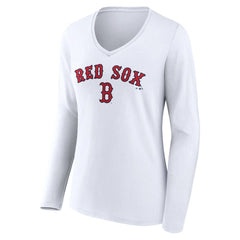 Boston Red Sox Women's Team Lockup Long Sleeve V-Neck T-Shirt - MLB