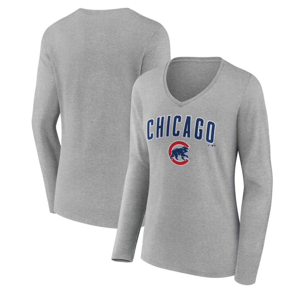 Chicago Cubs Women's Team Lockup Long Sleeve V-Neck T-Shirt - MLB