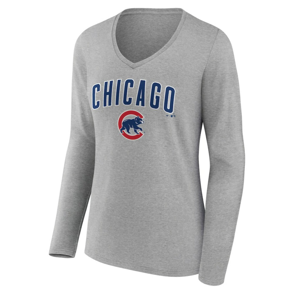 Chicago Cubs Women's Team Lockup Long Sleeve V-Neck T-Shirt - MLB