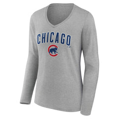 Chicago Cubs Women's Team Lockup Long Sleeve V-Neck T-Shirt - MLB