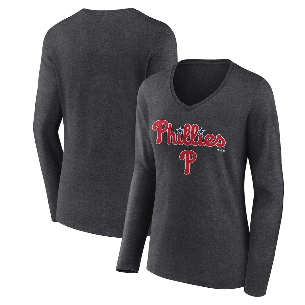 Philadelphia Phillies Women's Team Lockup Long Sleeve V-Neck T-Shirt - MLB
