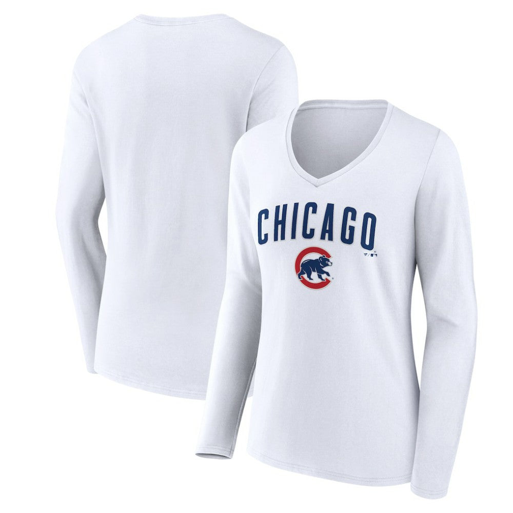 Chicago Cubs Women's Team Lockup Long Sleeve V-Neck T-Shirt - MLB