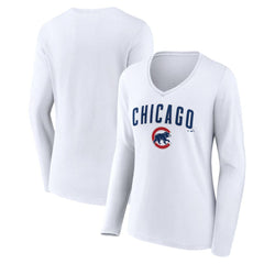Chicago Cubs Women's Team Lockup Long Sleeve V-Neck T-Shirt - MLB