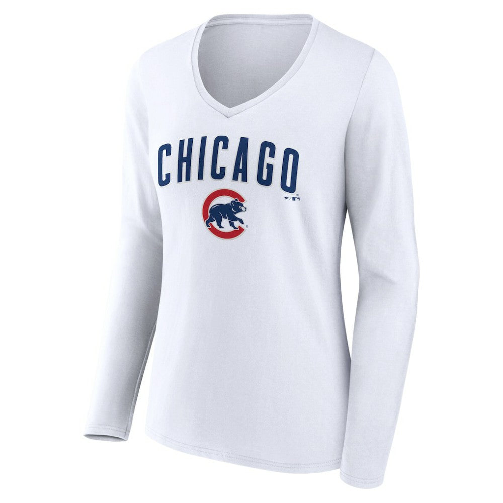 Chicago Cubs Women's Team Lockup Long Sleeve V-Neck T-Shirt - MLB