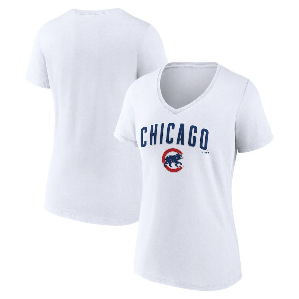 Chicago Cubs Women's Team Lockup V-Neck T-Shirt - MLB