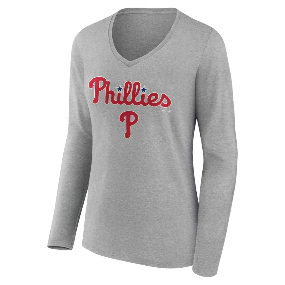 Philadelphia Phillies Women's Team Lockup Long Sleeve V-Neck T-Shirt - MLB
