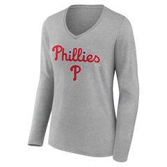 Philadelphia Phillies Women's Team Lockup Long Sleeve V-Neck T-Shirt - MLB