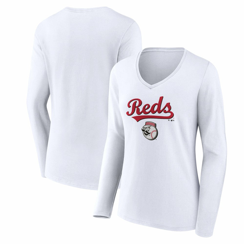 Cincinnati Reds Women's Team Lockup Long Sleeve V-Neck T-Shirt - MLB
