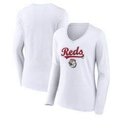Cincinnati Reds Women's Team Lockup Long Sleeve V-Neck T-Shirt - MLB