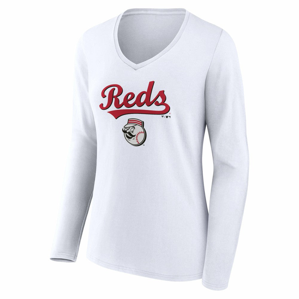 Cincinnati Reds Women's Team Lockup Long Sleeve V-Neck T-Shirt - MLB