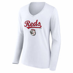 Cincinnati Reds Women's Team Lockup Long Sleeve V-Neck T-Shirt - MLB