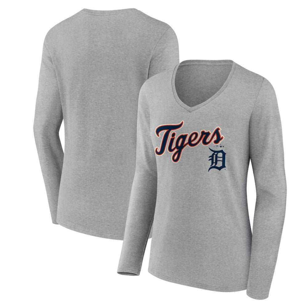 Detroit Tigers Women's Team Lockup Long Sleeve V-Neck T-Shirt - MLB