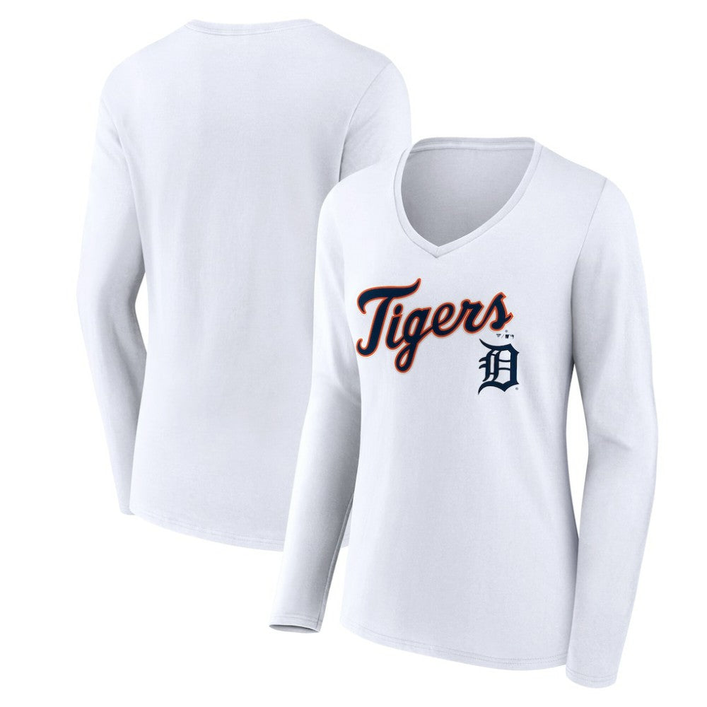 Detroit Tigers Women's Team Lockup Long Sleeve V-Neck T-Shirt - MLB