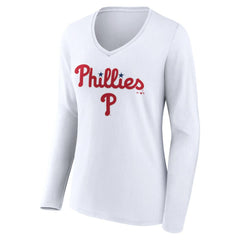 Philadelphia Phillies Women's Team Lockup Long Sleeve V-Neck T-Shirt - MLB