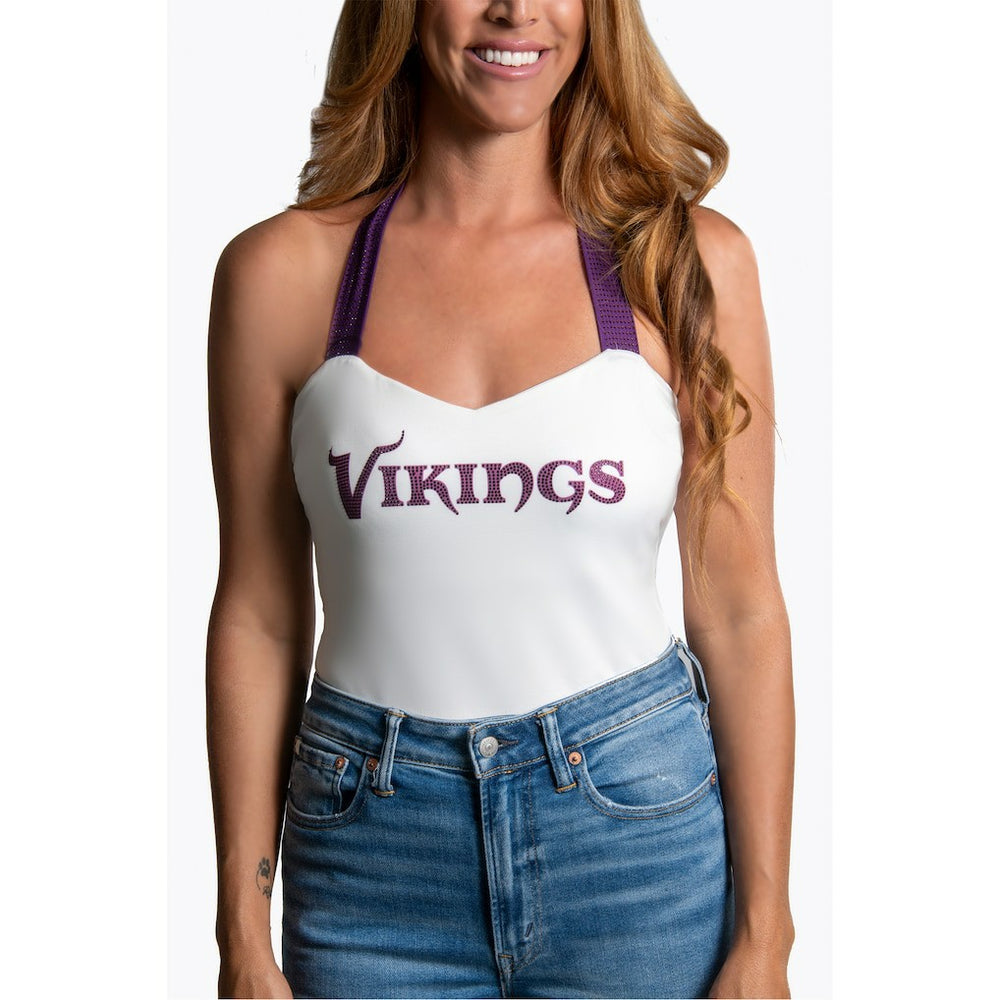 Minnesota Vikings Cuce Women's Rhinestone Semi-Cropped Halter Tank White | NFL