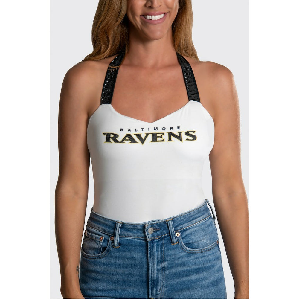 Baltimore Ravens Cuce Women's Rhinestone Semi-Cropped Halter Tank White | NFL