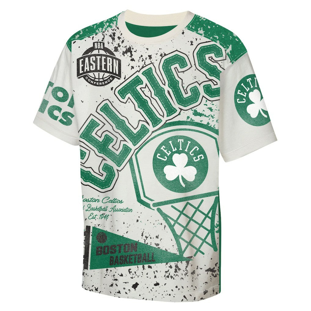 Boston Celtics Outerstuff Youth Top Player All-Over-Print T-Shirt Cream - NBA