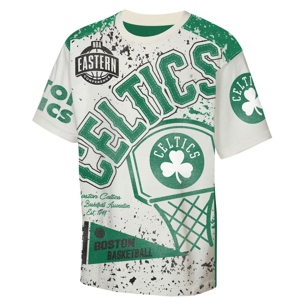 Boston Celtics Outerstuff Youth Top Player All-Over-Print T-Shirt Cream - NBA