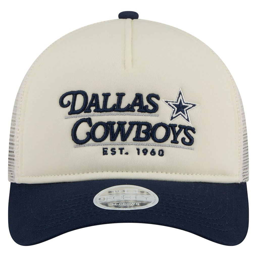 Dallas Cowboys New Era Women's Retro A-Frame 9FORTY Adjustable Hat Cream/Navy | NFL