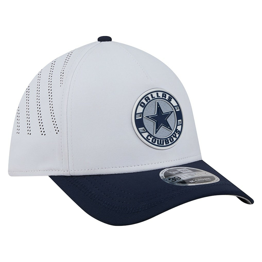 Dallas Cowboys New Era Patch 39THIRTY A-Frame M-Crown Perforated Flex Hat White/Navy | NFL