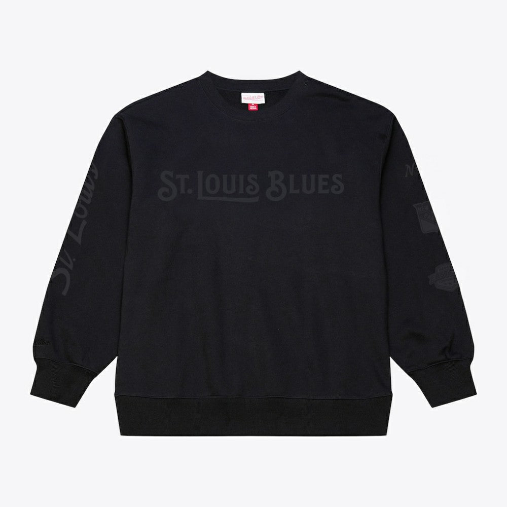 St. Louis Blues Mitchell & Ness Phantom Fleece Crew Neck Sweatshirt - Black - NHL