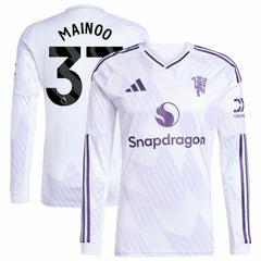 Kobbie Mainoo Manchester United 2025/26 Away Replica Long Sleeve Player Jersey White | Adidas Sale