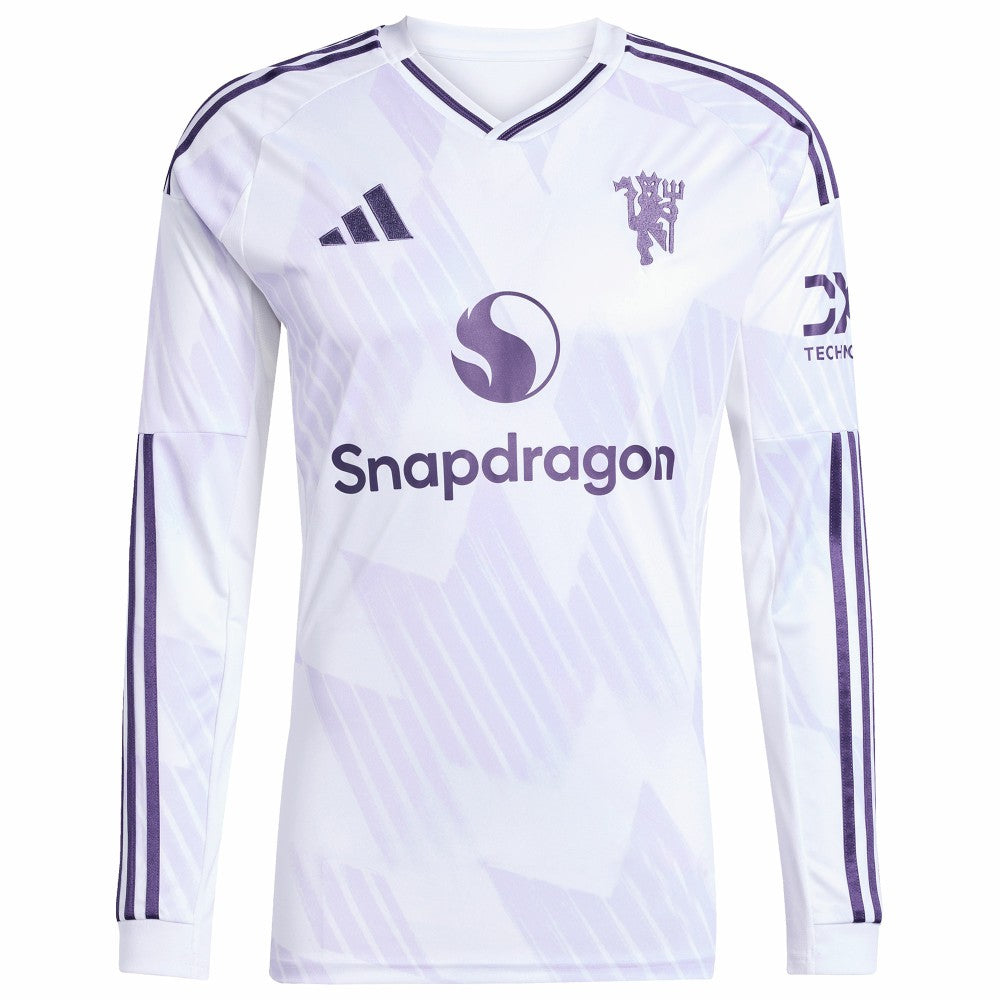 Kobbie Mainoo Manchester United 2025/26 Away Replica Long Sleeve Player Jersey White | Adidas Sale