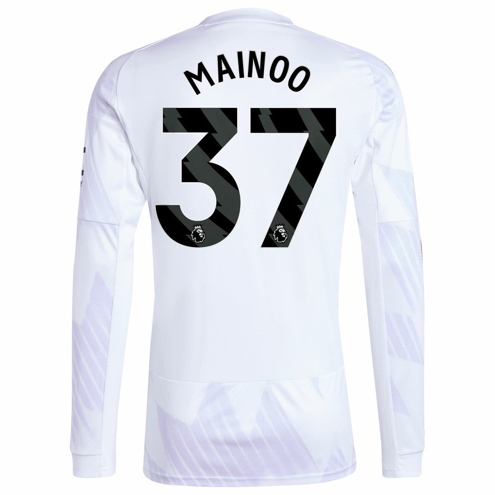 Kobbie Mainoo Manchester United 2025/26 Away Replica Long Sleeve Player Jersey White | Adidas Sale