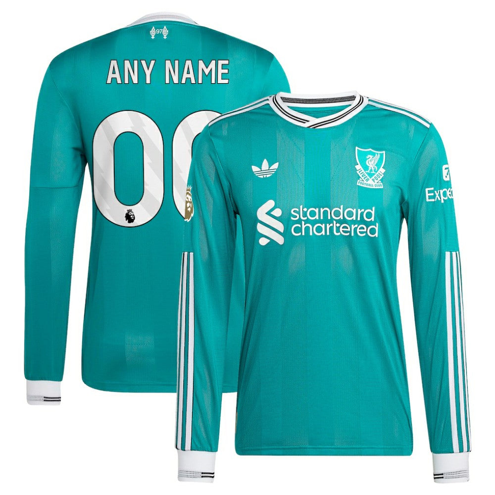 Liverpool 2025/26 Third Long Sleeve Custom Jersey Green | Adidas