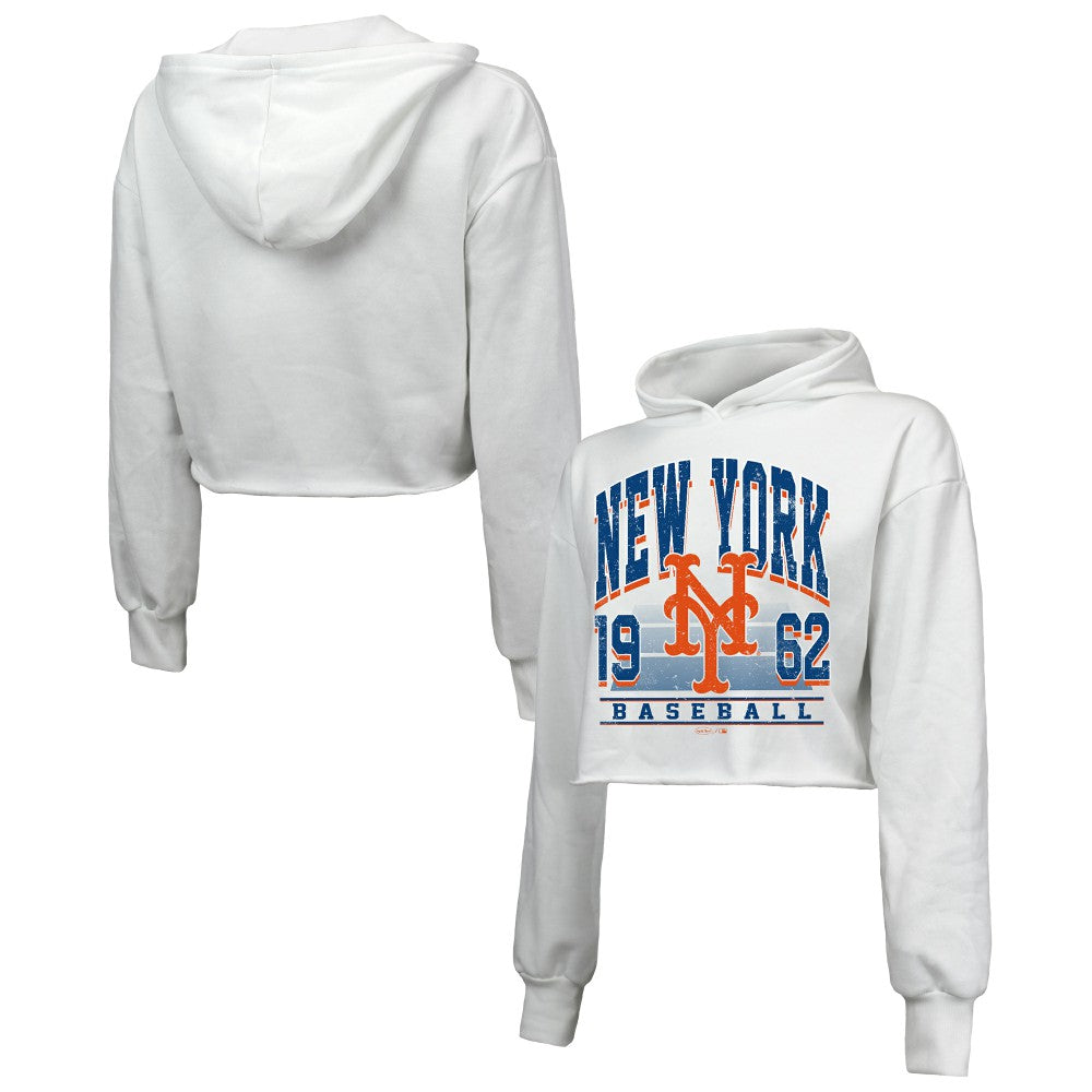 New York Mets Majestic Threads Women's Cropped Have A Field Day Tri-Blend Hoodie - MLB