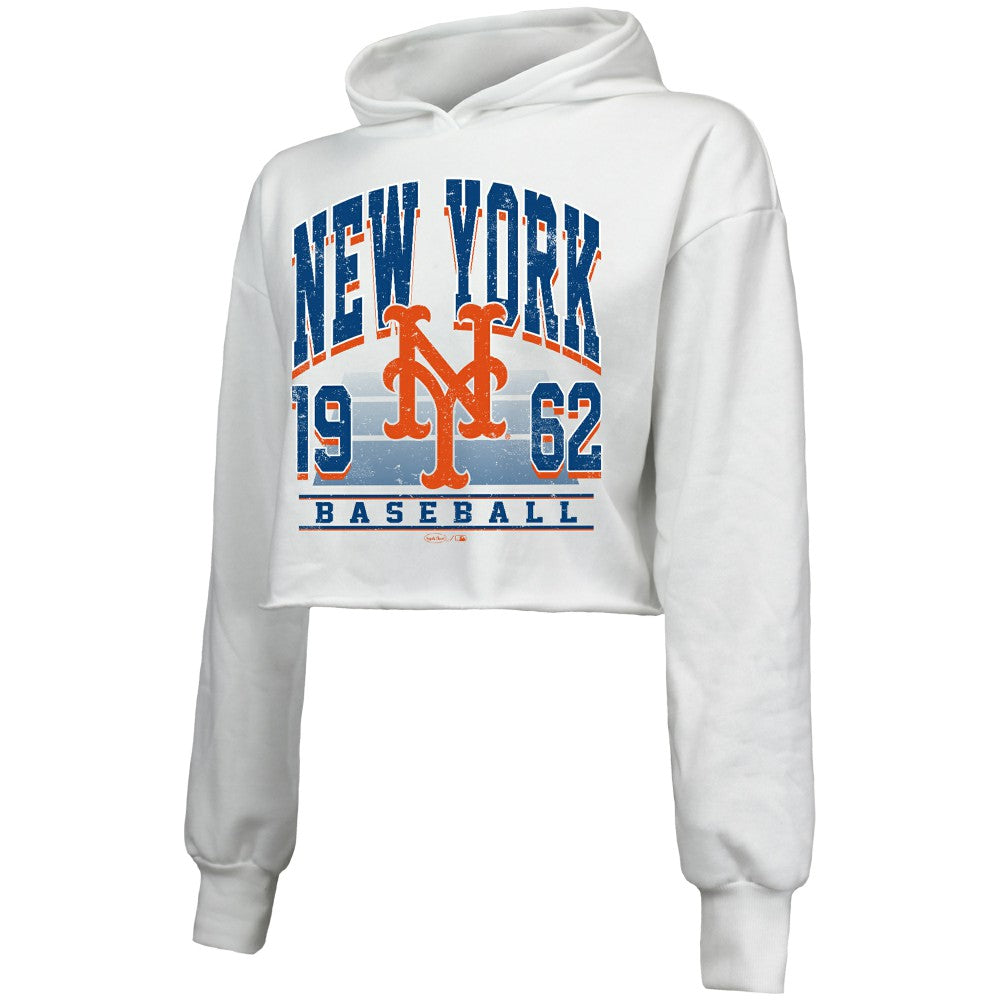 New York Mets Majestic Threads Women's Cropped Have A Field Day Tri-Blend Hoodie - MLB
