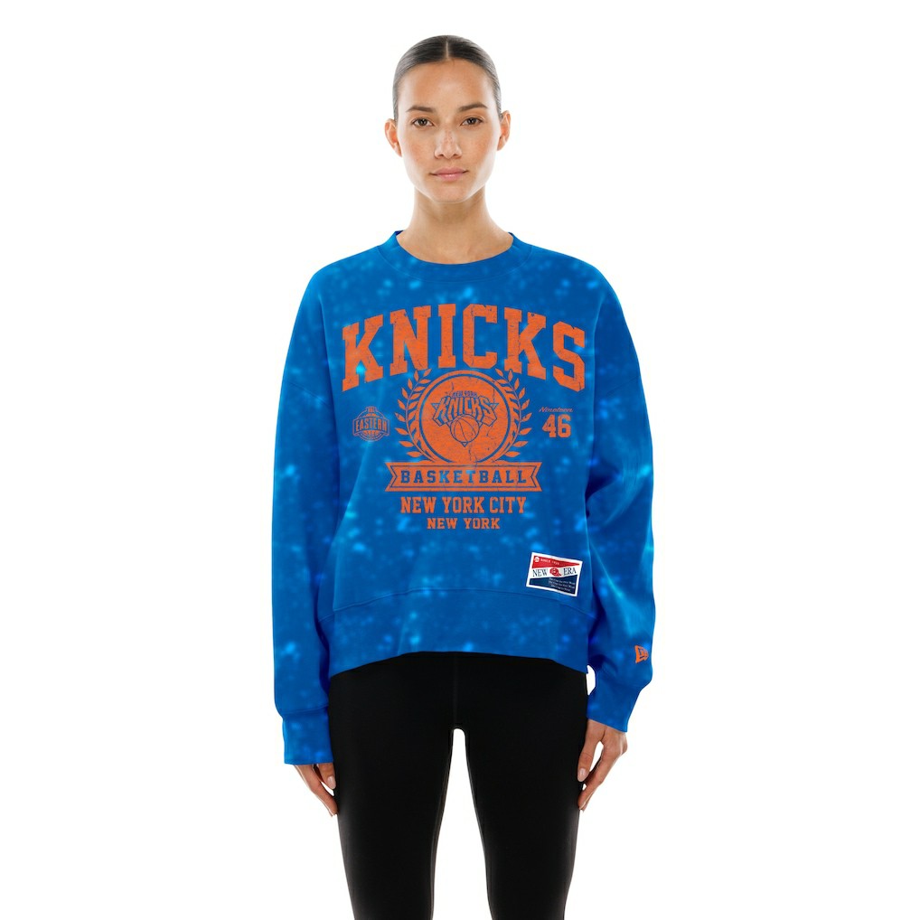 New York Knicks Women's Throwback Collection Mineral Wash Crewneck Sweatshirt Blue - NBA