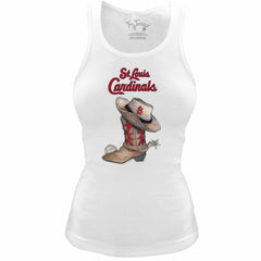 St. Louis Cardinals Tiny Turnip Women's Fitted Vintage Cowboy Boot Tri-Blend Tank Top - MLB