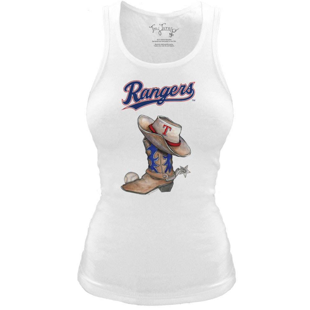 Texas Rangers Tiny Turnip Women's Fitted Vintage Cowboy Boot Tri-Blend Tank Top - MLB