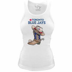 Toronto Blue Jays Tiny Turnip Women's Fitted Vintage Cowboy Boot Tri-Blend Tank Top - MLB