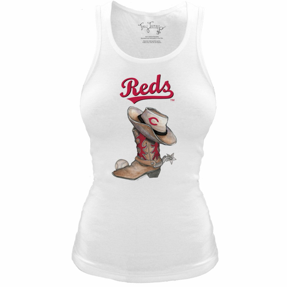 Cincinnati Reds Tiny Turnip Women's Fitted Vintage Cowboy Boot Tri-Blend Tank Top - MLB