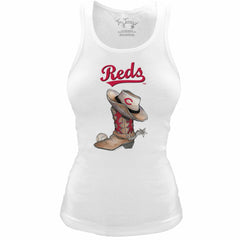 Cincinnati Reds Tiny Turnip Women's Fitted Vintage Cowboy Boot Tri-Blend Tank Top - MLB